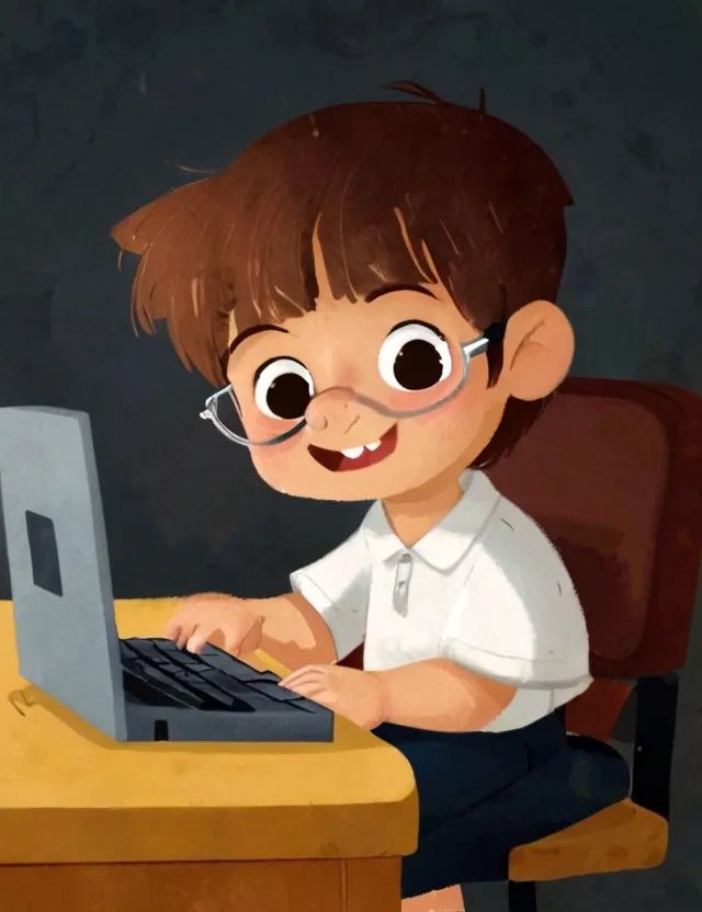boy typing into a laptop